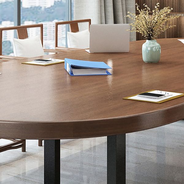 Industrial Oval Solid Wood Desk Brown Office Writing Desk Explain Chair Clearhalo 'furn' 'furn_office_desk' 'Furniture' 'Office Desks' 'Office Furniture' 'office_desk' 1200x1200_55831189-7543-4da8-954f-46f388456a98