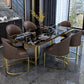 Luxury Sintered Stone Top Kitchen Table Rectangle Table with Gold Double Pedestal Clearhalo 'Dining Tables & Seating' 'Dining Tables' 'dining_table' 'furn' 'furn_dining_table' 'Furniture' 'furniture_dining_table' 'Kitchen & Dining Furniture' 1200x1200_55834ee5-0791-4484-8c86-3ae63b6a8335