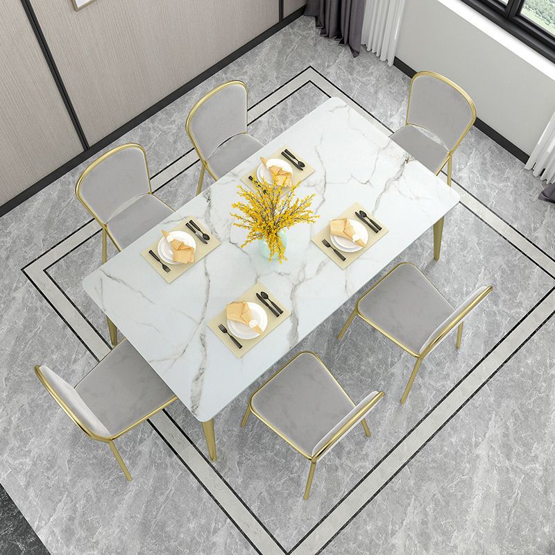 Rectangle 4 Legs Dining Table Glam Style Stone Table for Kitchen