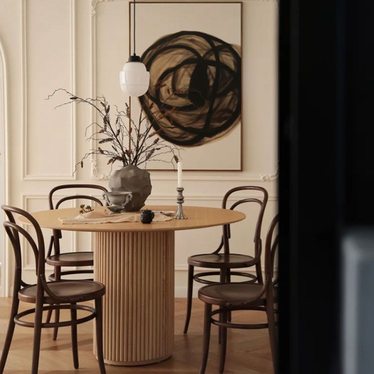 Tavolo da pranzo in legno massiccio Simpuzzo stile tavolo da pranzo rotondo marrone per cucina a casa