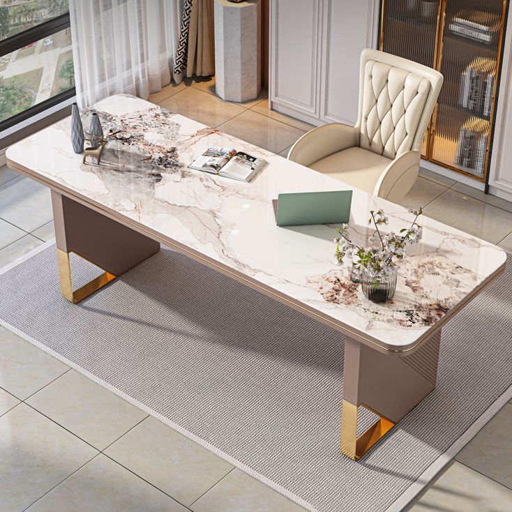 Rectangular Shaped Stone Office Desk 2 Legs Writing Desk in Brown Clearhalo 'furn' 'furn_office_desk' 'Furniture' 'Office Desks' 'Office Furniture' 'office_desk' 1200x1200_5589a691-52c0-40c6-b2fe-cc01408cddcb