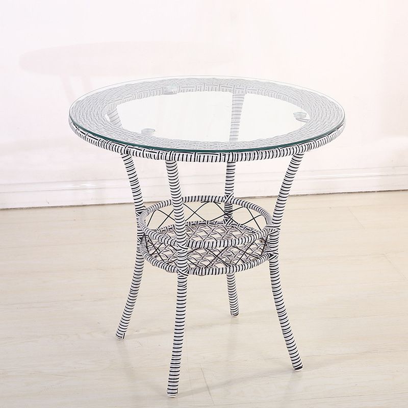 Tropical Glass Top 4 Legs Cocktail Table with Shelf Round Coffee Table Clearhalo 'Coffee & Accent Tables' 'Coffee Tables' 'coffee_tables' 'furn' 'furn_coffee_tables' 'Furniture' 'furniture_coffee_tables' 'Living Room Furniture' 1200x1200_558fae1f-f7cf-4248-829b-767f90651c57