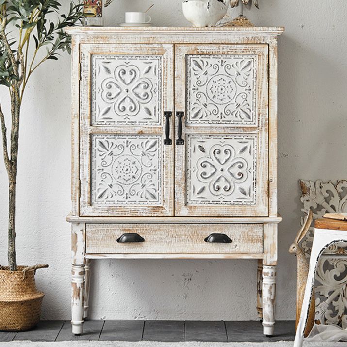 Industrial Wooden Accent Cabinet with Wooden Legs and Doors Cabinet