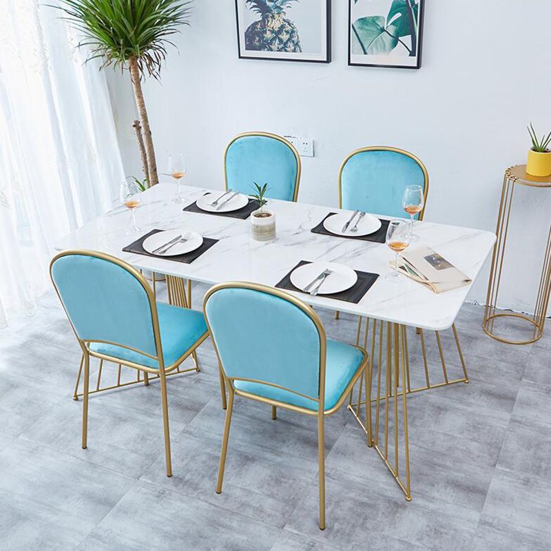 Rectangle Double Pedestal Dining Table Glam Faux Marble Table for Kitchen Clearhalo 'Dining Tables & Seating' 'Dining Tables' 'dining_table' 'furn' 'furn_dining_table' 'Furniture' 'Kitchen & Dining Furniture' 1200x1200_55943604-2fd7-4aa4-86eb-a01b63bf2db0