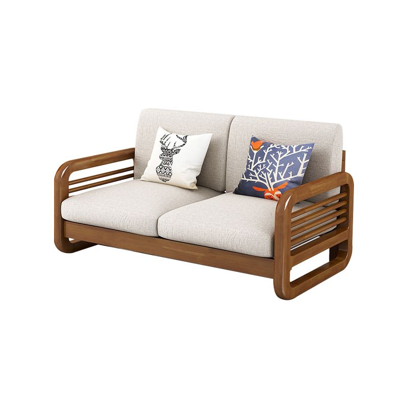 Rustic Wooden Frame Sofa Square Arm Couch with Pillow Back in Natural/Walunt Finish Clearhalo 'furn' 'furn_sofas' 'Furniture' 'furniture_sofas' 'Living Room Furniture' 'Sofa' 'sofas' 1200x1200_5594e615-dd10-4474-a50c-badb8505dcf8