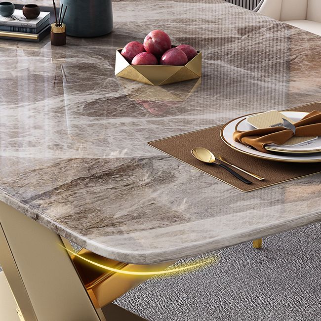 Modern Style Sintered Stone Dining Table with Standard Height Fixed Table and Gold Trestle Base Clearhalo 'Dining Room Sets' 'Dining Tables & Seating' 'dining_room_set' 'furn' 'furn_dining_room_set' 'Furniture' 'furniture_dining_room_set' 'Kitchen & Dining Furniture' 'kitchen&dining_furn' 'kitchen' 1200x1200_559a9a43-987c-4f9f-be83-9266b19b11ea