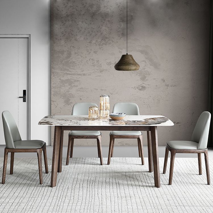 Mesa de comedor Mid-Century para el hogar Mesa con tapa de piedra y estructura de madera