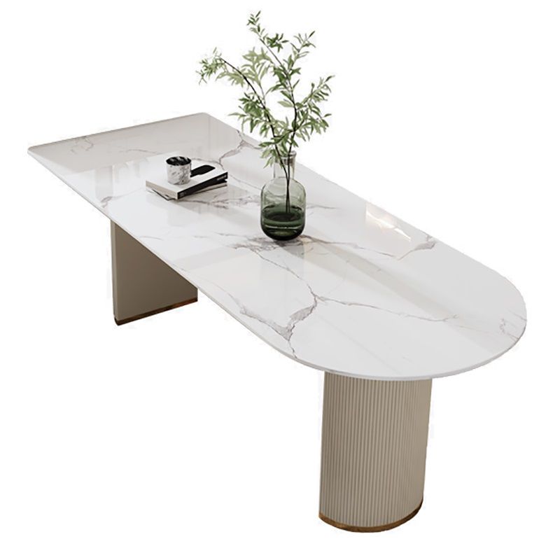 Free Form Sintered Stone White Dining Table Simplicity Double Pedestal Table for Dining Room Clearhalo ' dining_table' 'Dining Tables & Seating' 'Dining Tables' 'furn' 'furn_dining_table' 'Furniture' 'furniture_dining_table' 'Kitchen & Dining Furniture' 'kitchen&dining_furn' 'kitchen' 'kitchen_dining_table' 1200x1200_559d66f3-091c-450e-b16b-1123f2c4454d