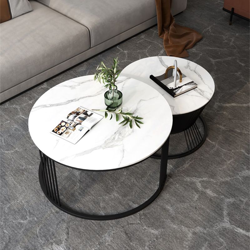 Contemporary Coffee Table Set Round White 2-Piece Coffee Cocktail Table Clearhalo 'Coffee & Accent Tables' 'Coffee Tables' 'coffee_tables' 'furn' 'furn_coffee_tables' 'Furniture' 'Living Room Furniture' 1200x1200_559e1dd7-503f-4ca2-a498-82e5a1a4d700