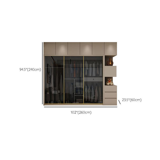 Glass and Wood Wardrobe Cabinet Sliding Wardrobe Armoire without Light