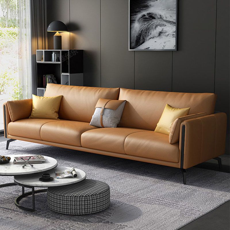 Canapé en cuir contemporain canapé de bras rond avec oreillers de boîtier