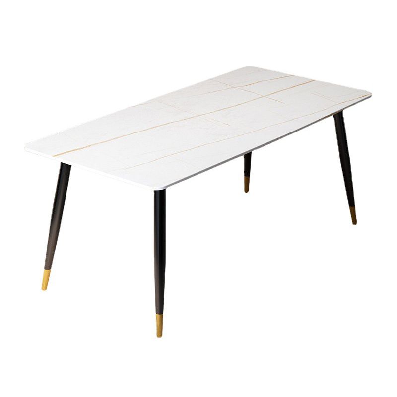 Table à manger rectangulaire en pierre moderne, 4 pieds noirs, pour salle à manger