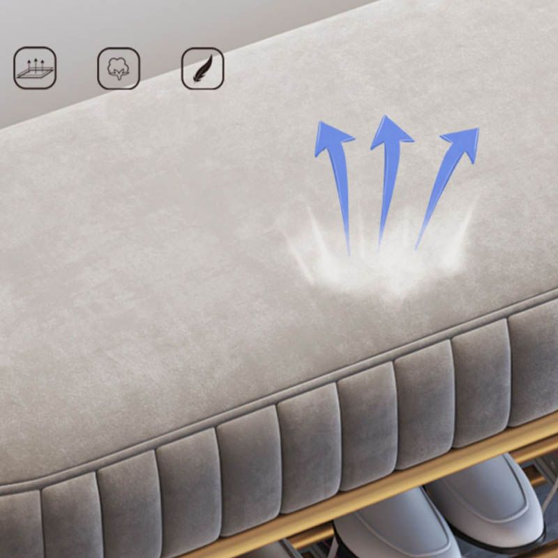 Banco de asiento de metal acolchado de entrada glamoroso con estantes, de 12.5 pulgadas de ancho