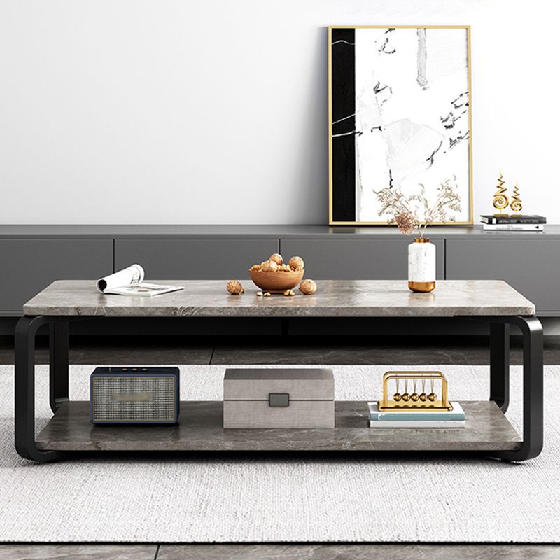Rectangular White Black Marble Top Square 4 Legs Base Modern Style Coffee Table Clearhalo 'Coffee & Accent Tables' 'Coffee Tables' 'coffee_tables' 'Furniture' 'furniture_coffee_tables' 'Living Room Furniture' 1200x1200_55a9a486-43b2-4942-96d0-7b7441bb957c