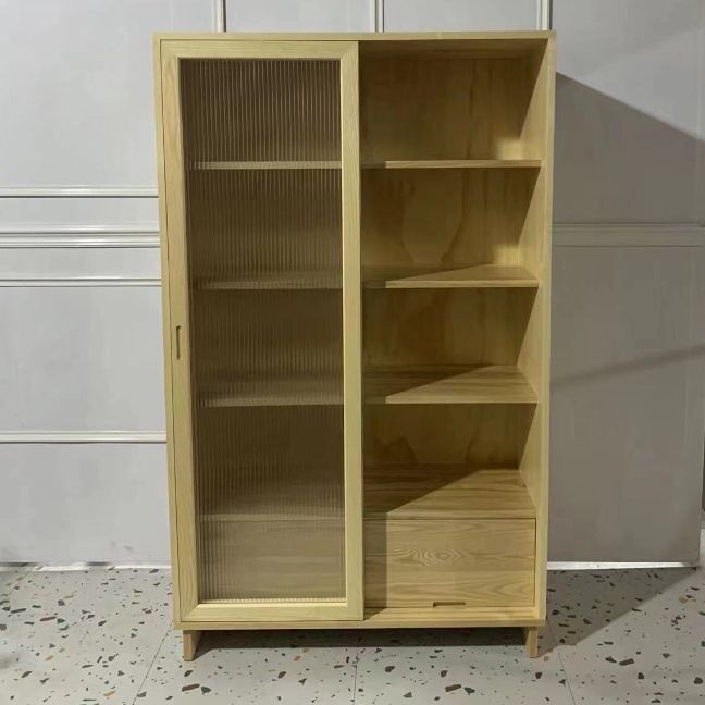 72" Tall Natural Glass Paned Accent Cabinet 2 Drawers Solid Wood Chest Clearhalo 'Cabinets & Chests' 'cabinets_chests' 'furn' 'furn_cabinets_chests' 'Furniture' 'Living Room Furniture' 1200x1200_55b0daa8-2b2a-4d1c-bf89-2135c1724d7f