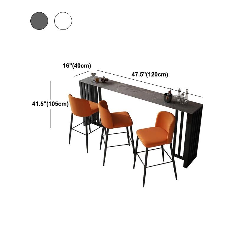 Industrial Style Rectangle Stone Bar Table 42-inch Height Steel Pedestal Bistro Table