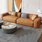 Contemporary Square Arm Sectional Orange Faux Leather Sectional Clearhalo 'furn' 'furn_sectionals' 'Furniture' 'Living Room Furniture' 'Sectionals' 1200x1200_55b1e9f7-434f-4647-b339-2d45275afbcd