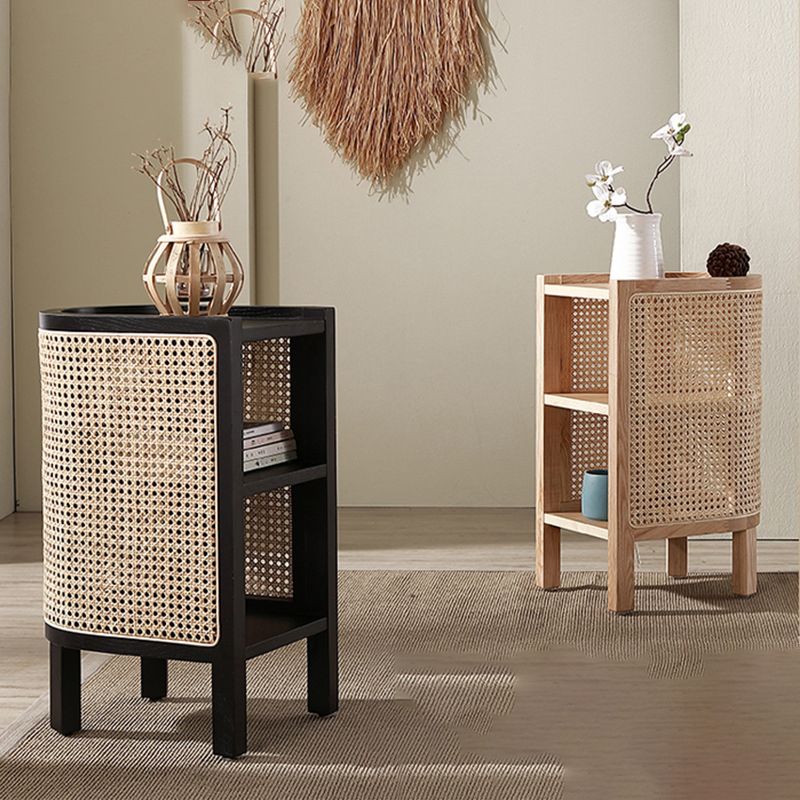 15" Wide Side Table 4 Legs Solid Wood Accent Side Table with Storage