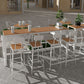 Table industrielle à hauteur de bar avec table rectangulaire à base blanche pour patio