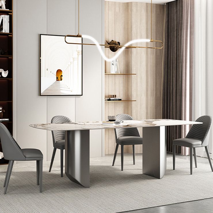 Luxury Double Pedestal Dining Table Sintered Stone Fixed Home Desk