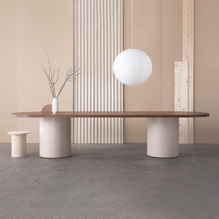 Modern Wood Top Oval Dinette Table Wood Two Base Dining Table Clearhalo 'Dining Tables & Seating' 'Dining Tables' 'dining_table' 'furn' 'furn_dining_table' 'Furniture' 'furniture_dining_table' 'Kitchen & Dining Furniture' 'kitchen' 'kitchen_dining_table' 1200x1200_55bd5b8b-cb5f-4c45-84e3-bc8a8bea4a16
