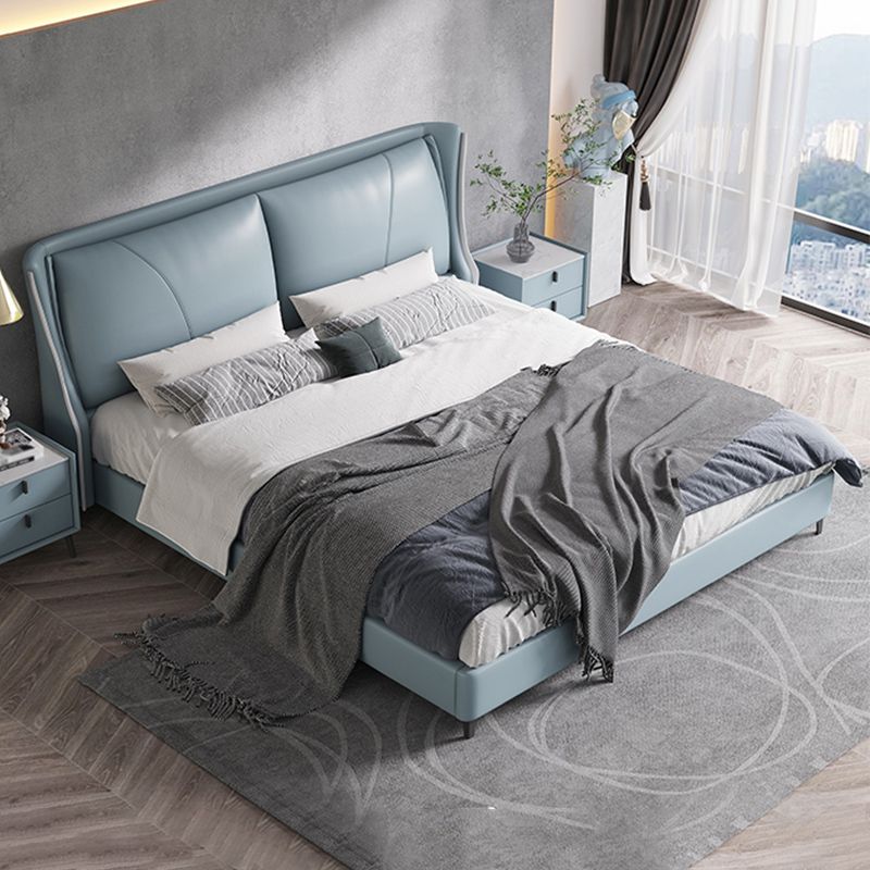 Letto moderno vera pannello in pelle letto in legno con testiera imbottita