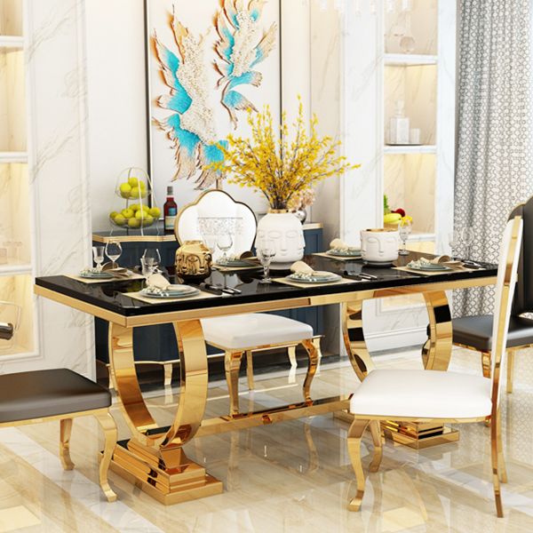 Glam Rectangle Shape Marble Dining Table Standard Dining Table with Double Pedestal Bases Clearhalo ' dining_table' 'Dining Tables & Seating' 'Dining Tables' 'furn' 'furn_dining_table' 'Furniture' 'furniture_dining_table' 'Kitchen & Dining Furniture' 'kitchen&dining_furn' 'kitchen' 'kitchen_dining_table' 1200x1200_55c14e64-8316-4bb2-8d38-10fec914b491