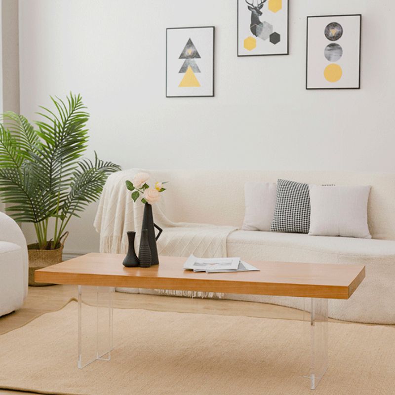 Scandinavian Natural Rectangle Coffee Table with Acrylic Base and Solid Wood Top Clearhalo 'Coffee & Accent Tables' 'Coffee Tables' 'coffee_tables' 'furn' 'furn_coffee_tables' 'Furniture' 'Living Room Furniture' 1200x1200_55c26bed-f0d1-4213-a3ab-b6be5245de19