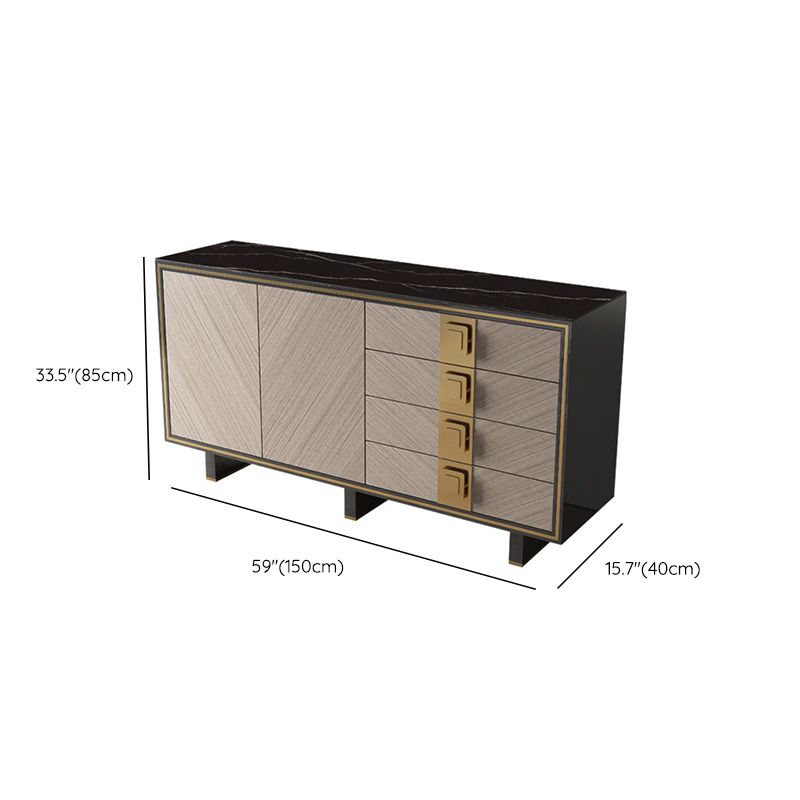 Scheda laterale Glam 4-Drawer Abbazzine nera a 2 porte con base di metallo