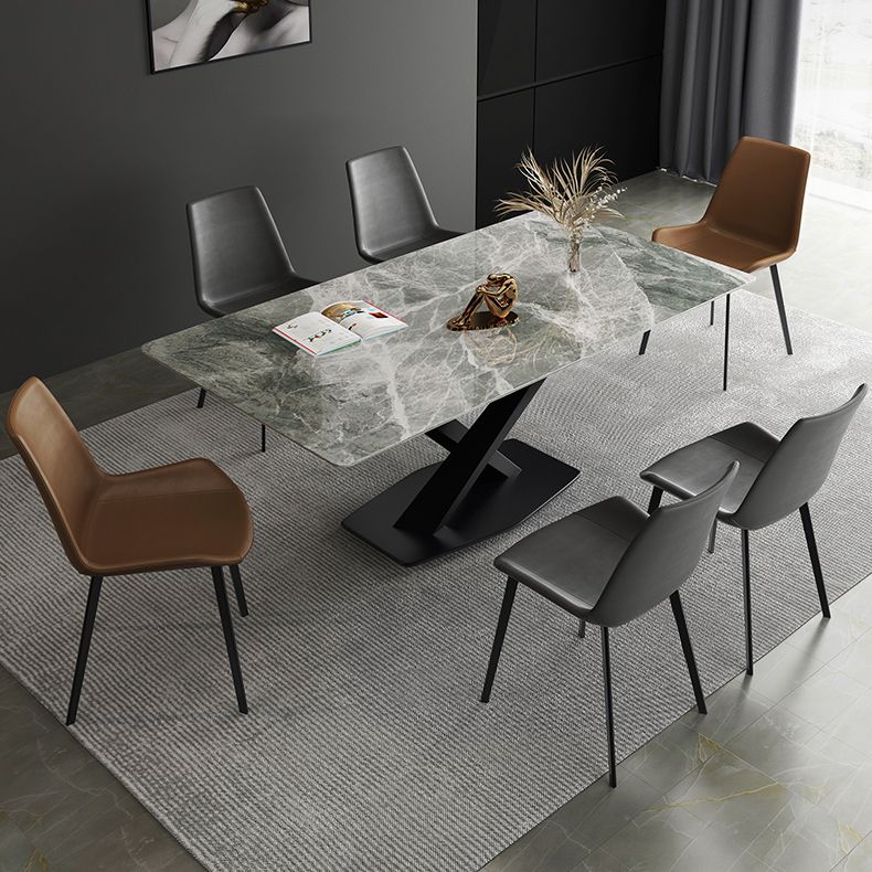 Modern Sintered Stone Gray Dining Table Set with Rectangle Table and Metal Base Formal Dining Set Clearhalo 'Dining Room Sets' 'Dining Tables & Seating' 'dining_room_set' 'furn' 'furn_dining_room_set' 'Furniture' 'furniture_dining_room_set' 'Kitchen & Dining Furniture' 'kitchen&dining_furn' 'kitchen' 1200x1200_55c60248-849b-403f-8f5f-bc5c7833e91f