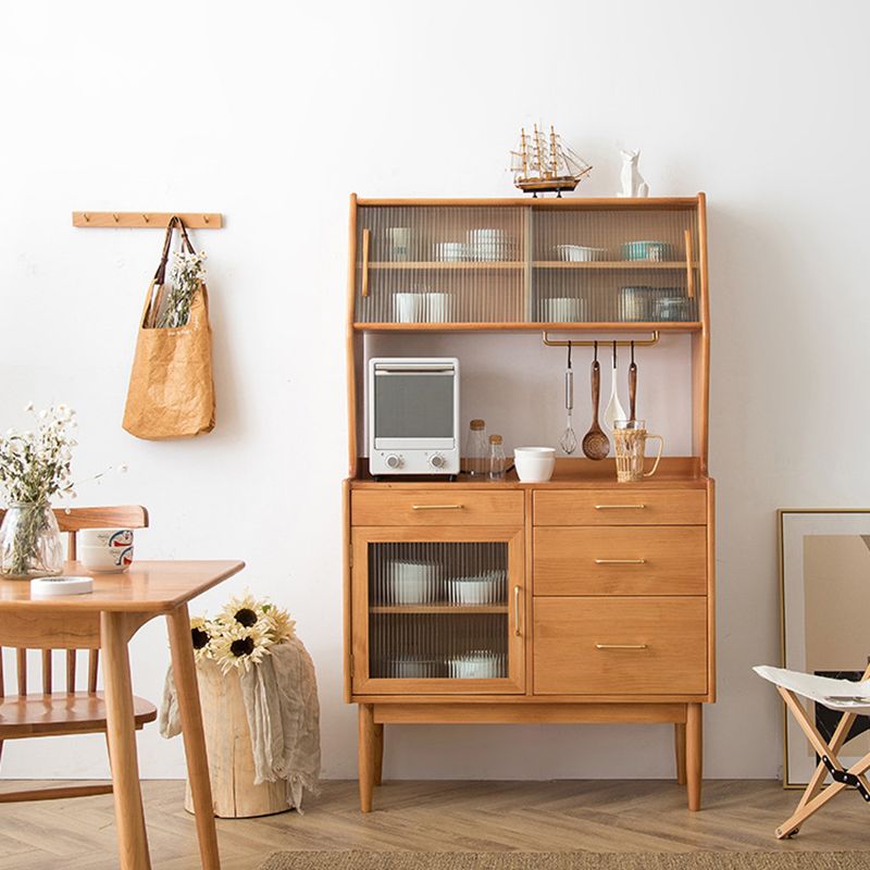 Contemporary Dining Hutch Pine Glass Doors Storage Cabinet for Living Room Clearhalo 'Display & China Cabinets' 'display_china_cabinets' 'furn' 'furn_display_china_cabinets' 'Furniture' 'Kitchen & Dining Furniture' 1200x1200_55c97525-2931-4317-9724-c5d4b3ff7eb3