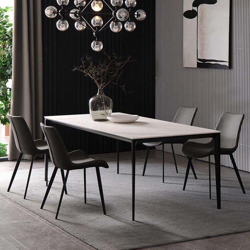 Rectangle Contemporary Dining Room Table Sintered Stone Table with 4 Black Legs Clearhalo ' dining_table' 'Dining Tables & Seating' 'Dining Tables' 'Furniture' 'furniture_dining_table' 'Kitchen & Dining Furniture' 'kitchen&dining_furn' 'kitchen' 'kitchen_dining_table' 1200x1200_55cd9067-8a0a-4274-be7c-d330497bd729