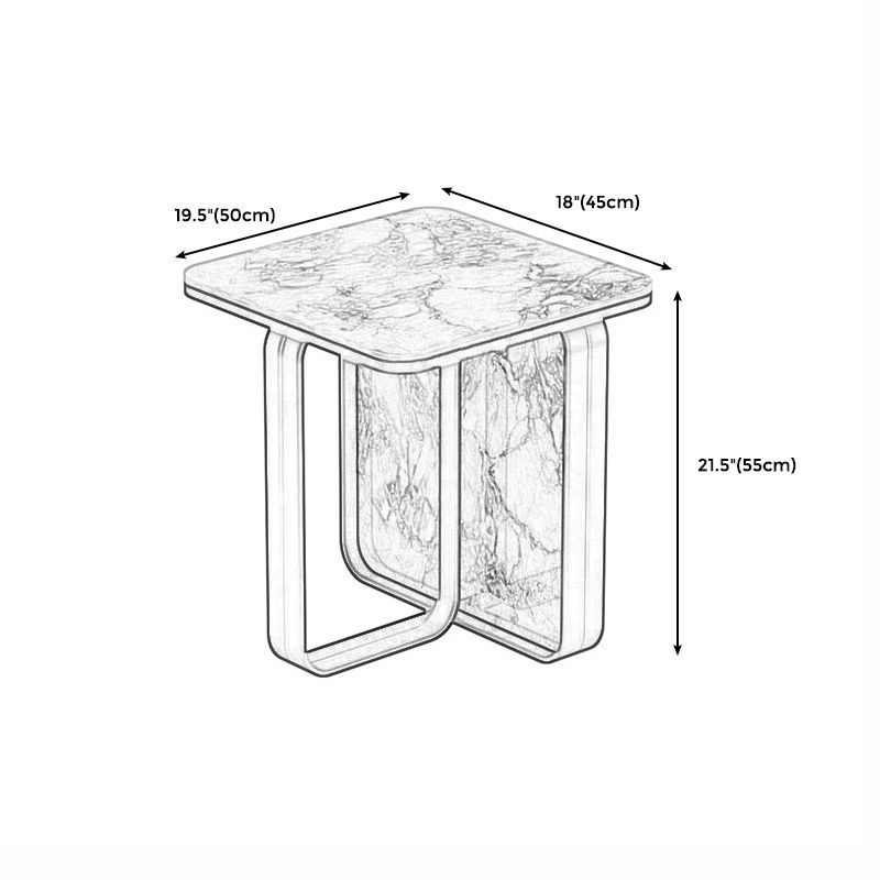 Mid-Century Modern Rectangular Stone Top Side Table Abstract Frame Sofa Side Table