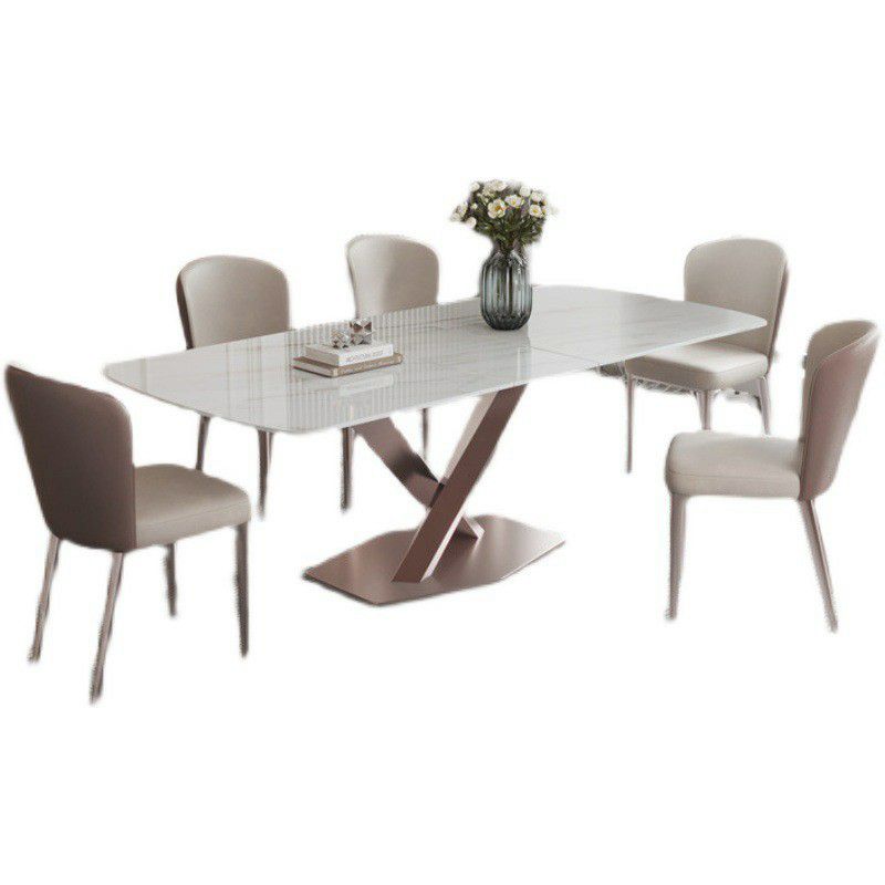 Nordic 1/2/5/6/7 Pieces Dining Set Sintered Stone Dining Table with Leather Chairs Clearhalo 'Dining Room Sets' 'Dining Tables & Seating' 'dining_room_set' 'furn' 'furn_dining_room_set' 'Furniture' 'furniture_dining_room_set' 'Kitchen & Dining Furniture' 1200x1200_55cede1c-2691-4883-ab45-1e5d9f8746ce