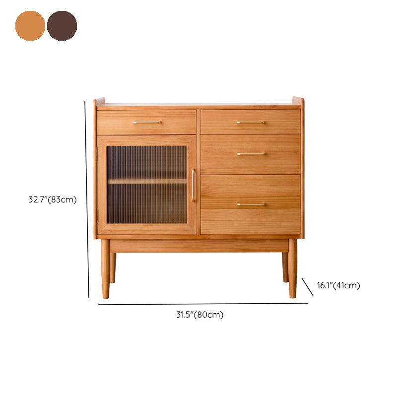 Modern Pine Solid Wood Sideboard 4-drawer Antique Finish Dining Server with Glass Door Clearhalo 'buffet_sideboard' 'Buffets & Sideboards' 'furn' 'furn_buffet_sideboard' 'Furniture' 'Kitchen & Dining Furniture' 1200x1200_55cf059c-c8c0-4606-8093-1ada4540cce6