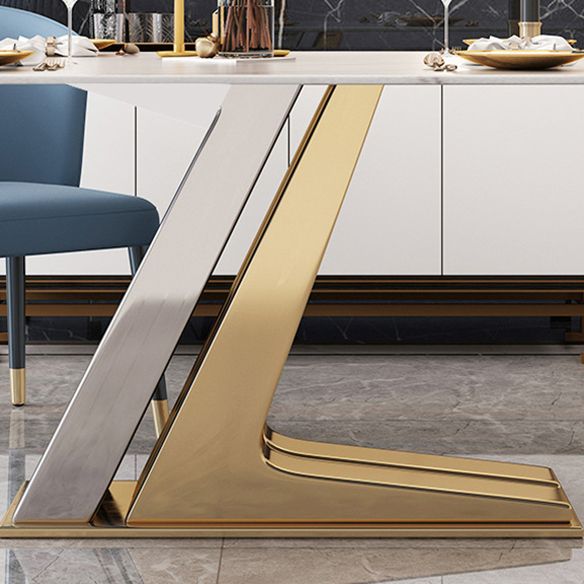 Scandinavian Metal Base Textured Dining Table Rectangle Formal Dinette Set for Home Clearhalo 'Dining Room Sets' 'Dining Tables & Seating' 'dining_room_set' 'furn' 'furn_dining_room_set' 'Furniture' 'furniture_dining_room_set' 'Kitchen & Dining Furniture' 'kitchen&dining_furn' 'kitchen' 1200x1200_55cf12f6-6048-4cc0-84a6-0422ff292a83