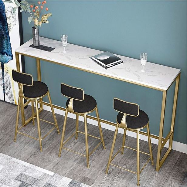 Glam Style Marble Bar Dining Table Rectangle Bar Table in White Clearhalo 'Bar Furniture' 'Bar Tables' 'bar_tables' 'furn' 'furn_bar_tables' 'Furniture' 'Kitchen & Dining Furniture' 1200x1200_55d30fcd-851f-4fe8-ae97-e3d5990368f5