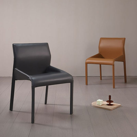 Faux Leather Modern Dining Chair Matte Finish Solid Back Indoor Chair