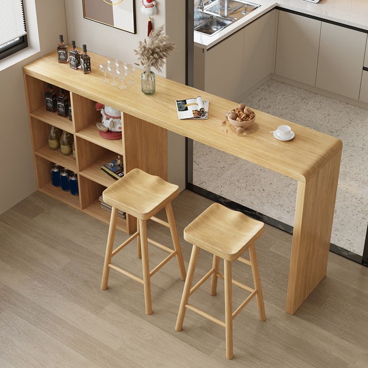 Solid Wood Bar Dining Table Pedestal Rectangle Bistro Bar Table in Natural with Shelves Clearhalo 'Bar Furniture' 'Bar Tables' 'bar_tables' 'furn' 'furn_bar_tables' 'Furniture' 'Kitchen & Dining Furniture' 1200x1200_55d394a1-3949-4f13-b36b-f337332cbe4d