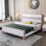 Modern Rubberwood Standard Bed with Rectangle Headboard and Wooden Legs