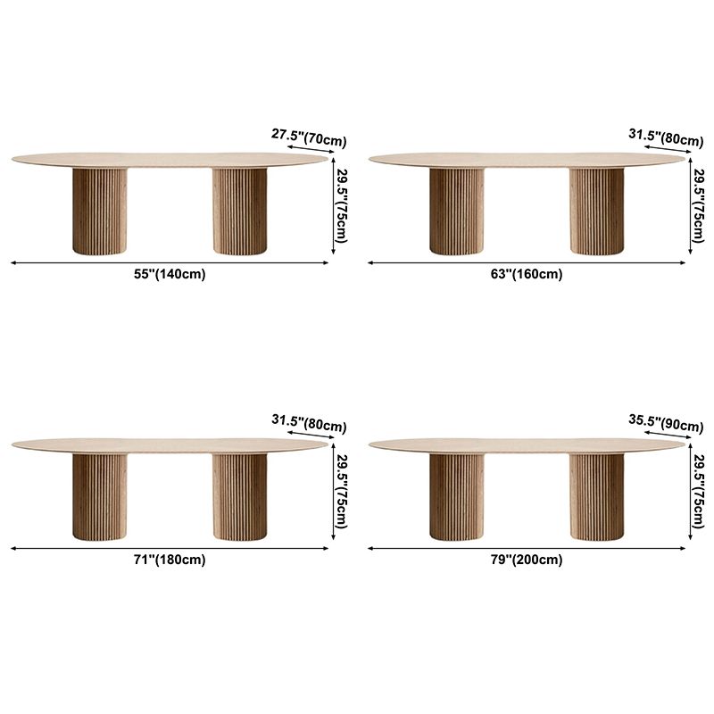 Oval Double Pedestal Minimalist Dining Table Wood Color Fixed Table of Solid Wood Clearhalo ' dining_table' 'Dining Tables & Seating' 'Dining Tables' 'furn' 'furn_dining_table' 'Furniture' 'furniture_dining_table' 'Kitchen & Dining Furniture' 'kitchen&dining_furn' 'kitchen' 'kitchen_dining_table' 1200x1200_55db39ad-bbeb-4280-bf54-1ee917d32eb3
