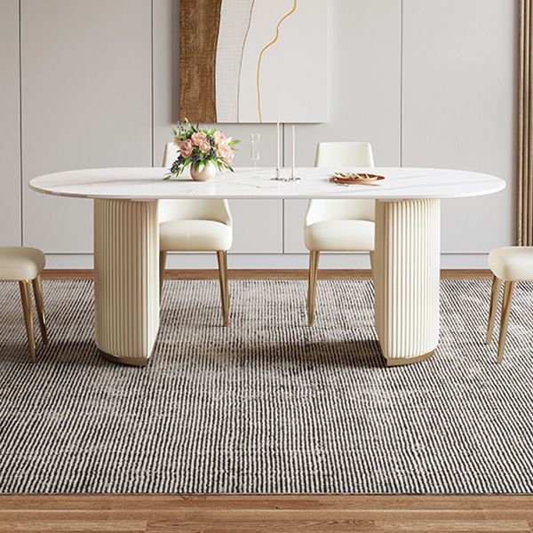 Luxury Double Pedestal Dining Table Oval Stone Top Dining Table for Dining Room Clearhalo 'Dining Tables & Seating' 'Dining Tables' 'dining_table' 'furn' 'furn_dining_table' 'Furniture' 'Kitchen & Dining Furniture' 1200x1200_55dbdc86-e959-49f5-894a-0929812f02fe
