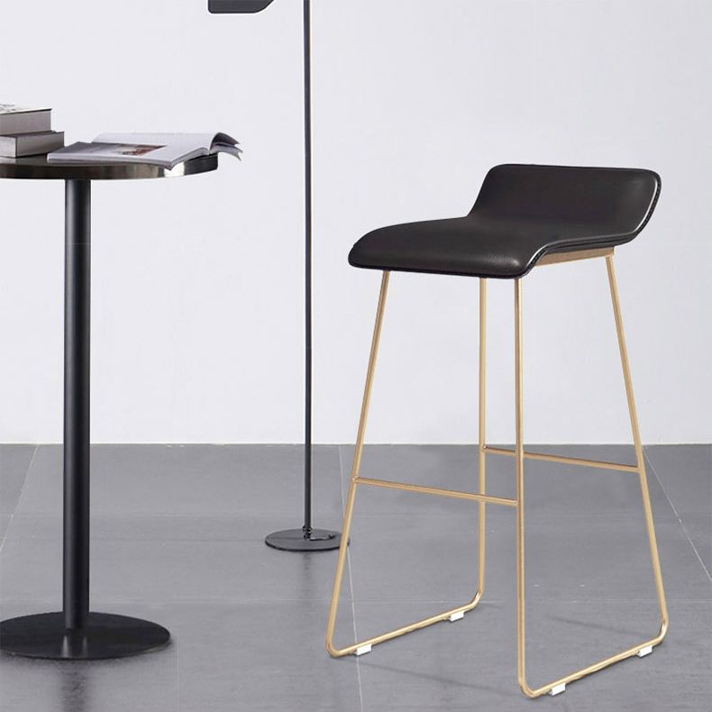 Glam Counter Round Bar Stool Armless Leather Bar Stool with Footrest Iron Base Clearhalo 'Bar Furniture' 'Bar Stools' 'bar_stools' 'furn' 'furn_bar_stools' 'furniture_bar_stools' 'Kitchen & Dining Furniture' 'kitchen&dining_furn' 'kitchen' 'kitchen_furn' Furniture' 1200x1200_55dd930b-8ce5-461e-8cab-f6b4c864d040