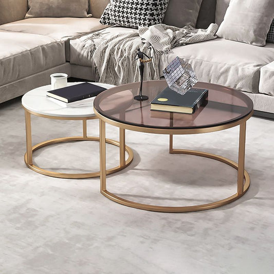 Frame Base Design Round Glass/artificial Table Metal Base Coffee Table