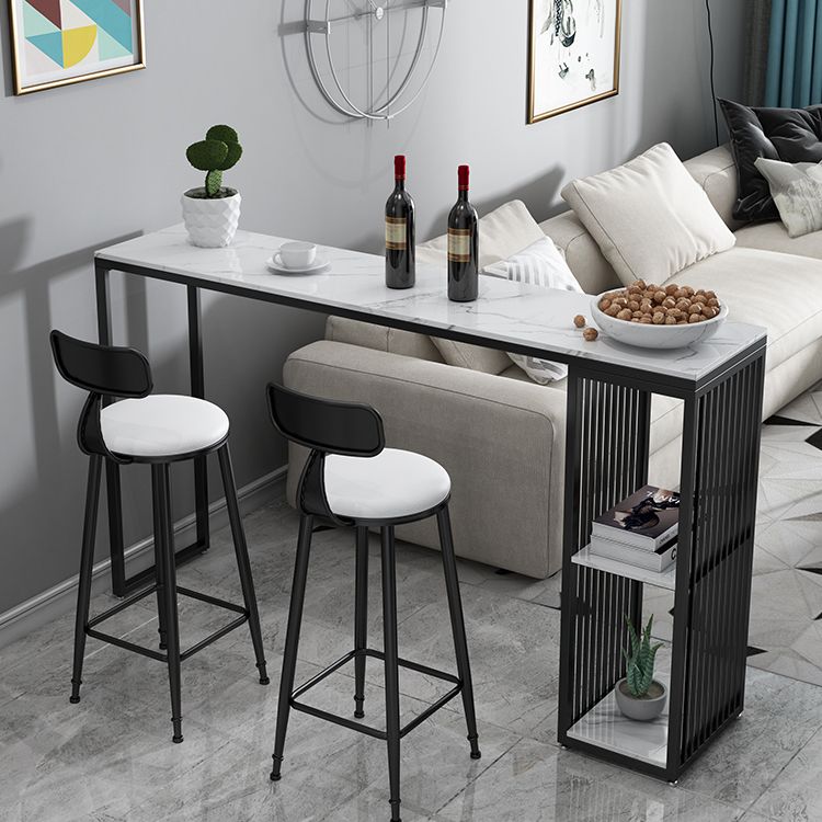 Marble Bistro Bar Desk with Rectangle Table Top Double Pedestal Table - 41.3" H Clearhalo 'Bar Furniture' 'Bar Tables' 'bar_tables' 'furn' 'furn_bar_tables' 'Furniture' 'furniture_bar_tables' 'Kitchen & Dining Furniture' 1200x1200_55eb55aa-06fb-44ce-8904-69c89a6ea4e1