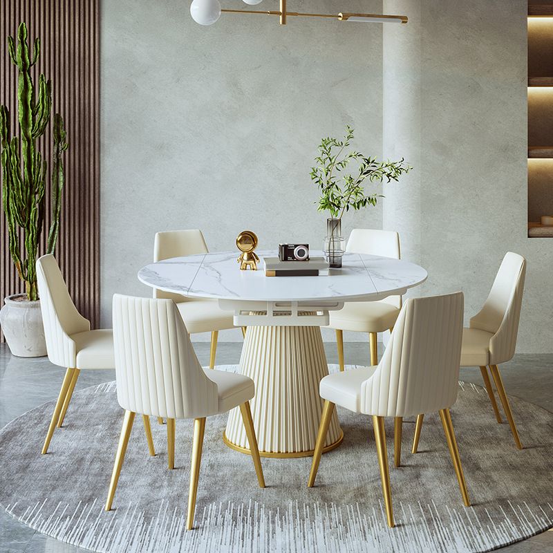 Scandinavian Round Dining Table Sets 1/4/5/7 Pieces Leather Dining Table and Chairs