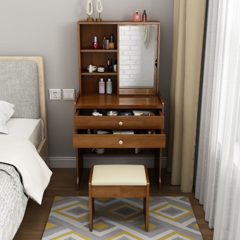 Tocador escandinavo con espejo y cajón de madera sólida