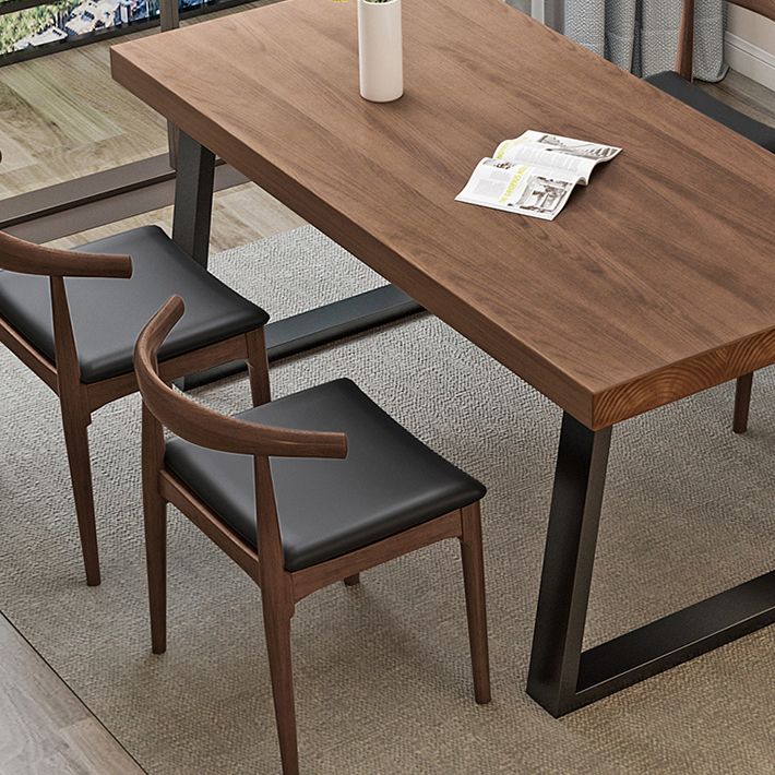 Simple Solid Wood Kitchen Dining Table Brown Rectangle Shape Dining Table with Double Pedestal Base Clearhalo ' dining_table' 'Dining Tables & Seating' 'Dining Tables' 'furn' 'furn_dining_table' 'Furniture' 'furniture_dining_table' 'Kitchen & Dining Furniture' 'kitchen&dining_furn' 'kitchen' 'kitchen_dining_table' 1200x1200_55eff16f-4302-4eae-9495-52f5f6aaee1c