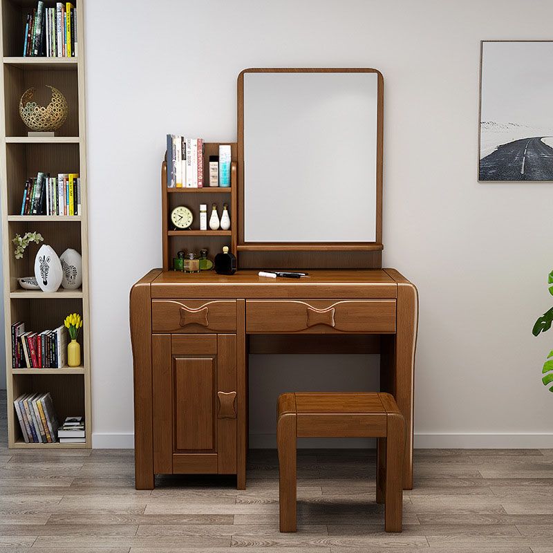 Make-up Vanity Standing Solid Wood Double Drawers Mirror Traditional Bedroom Clearhalo 'Bedroom Furniture' 'furn' 'furn_makeup_vanities' 'Furniture' 'Makeup Vanities' 'makeup_vanities' 1200x1200_55f13dcd-ef5f-40fc-a788-34939f54c306