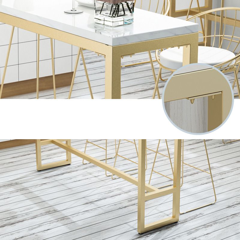 Rectangle Bar Dining Table Contemporary Bar Table with Gold Trestle Base Clearhalo 'Bar Furniture' 'Bar Tables' 'bar_tables' 'furn' 'furn_bar_tables' 'Furniture' 'furniture_bar_tables' 'Kitchen & Dining Furniture' 1200x1200_55f37395-5fc5-49b6-9c86-a5b40dee5877